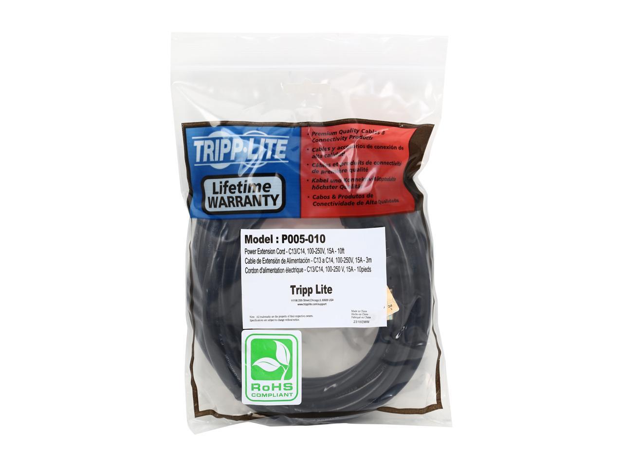 Tripp Lite Model P005-010 10 ft. Heavy-Duty 14AWG Power cord Female to Male