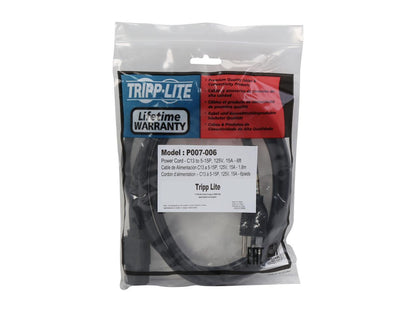Tripp Lite Model P007-006 6 ft. IEC-320-C13 to NEMA 5-15P Heavy-Duty 14AWG Power Cable