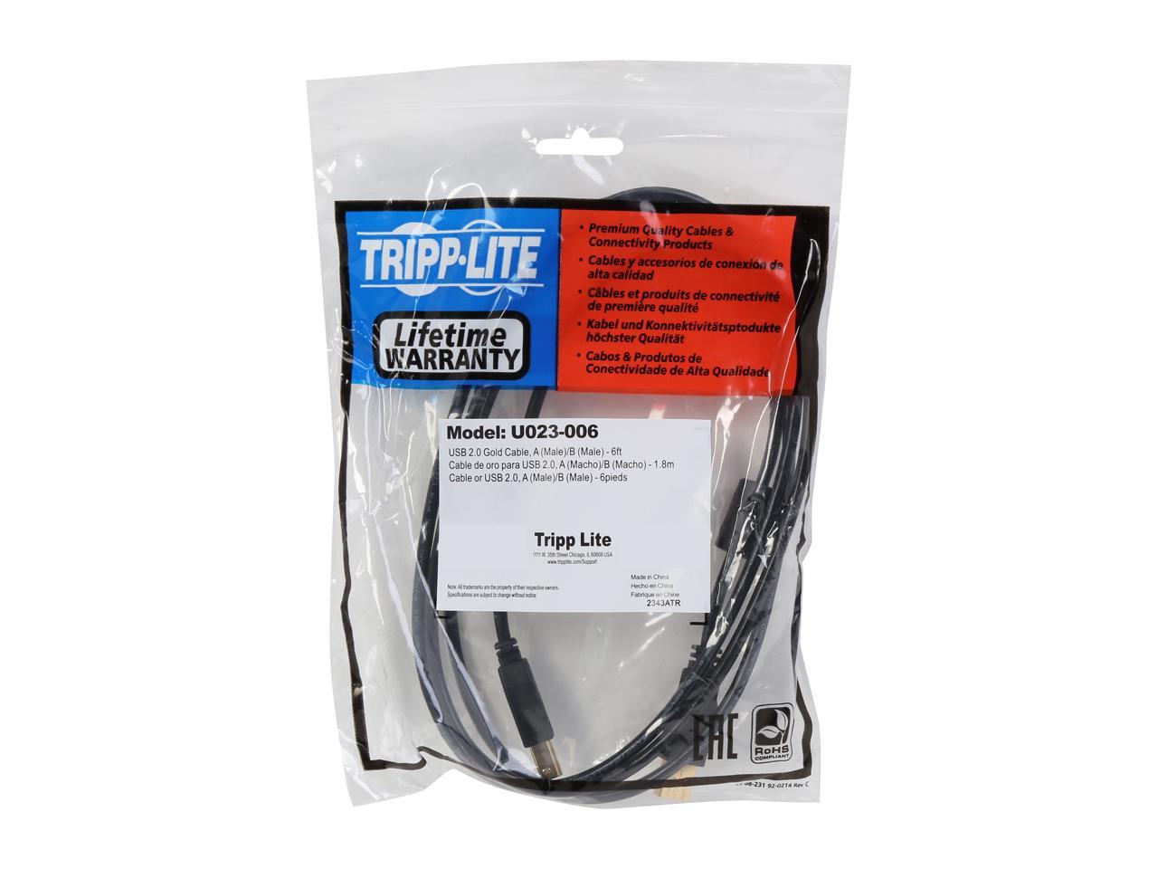 Tripp Lite USB 2.0 Hi-Speed A/B Cable with Ferrite Chokes (M/M), 6-ft. (U023-006)