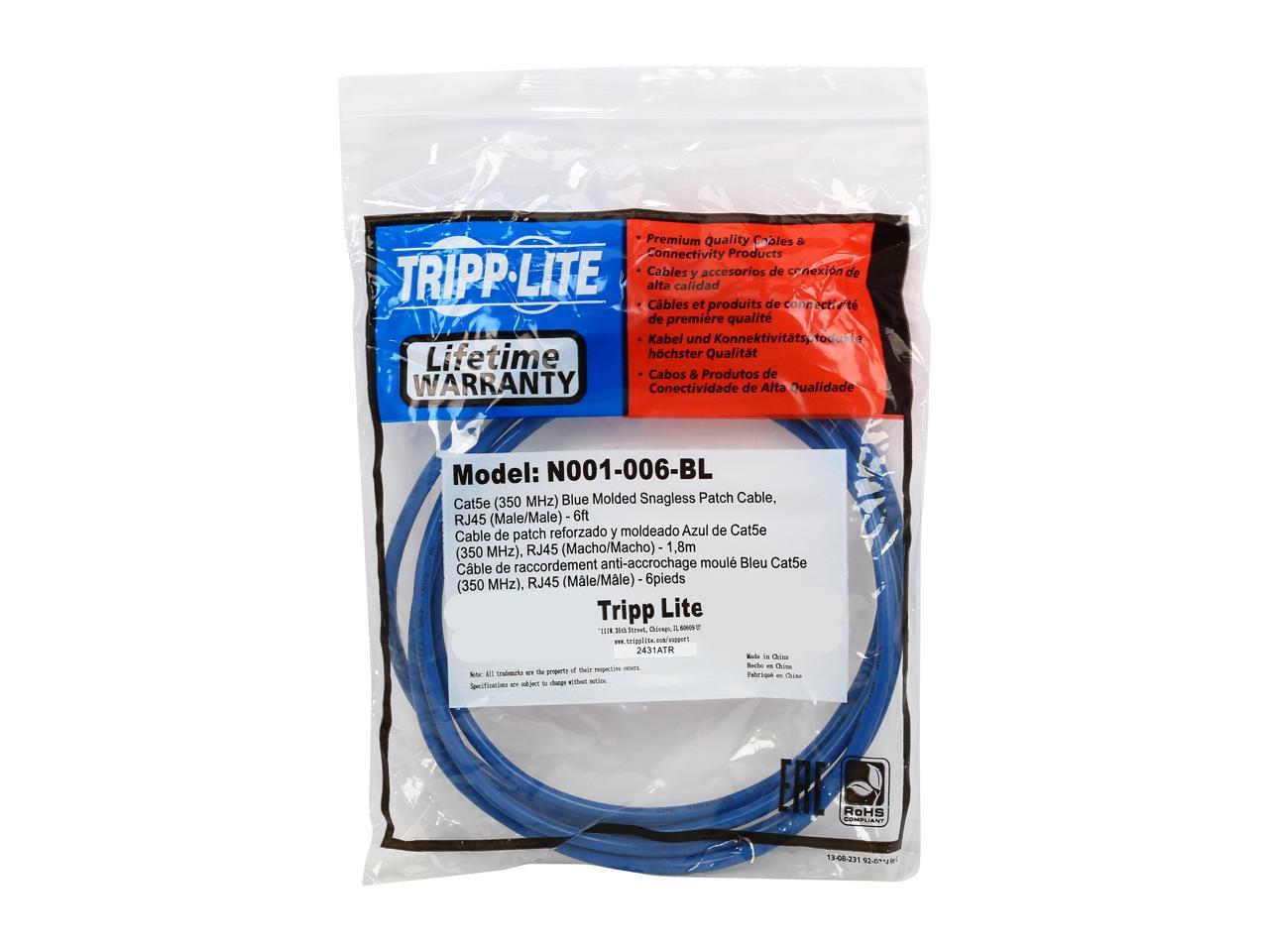 TRIPP LITE N001-006-BL 6 ft. Cat 5/5E Blue 350MHz Snagless Molded Patch Cable