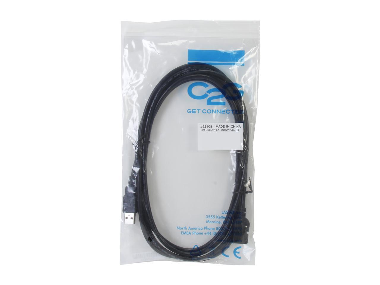 C2G 52108 USB Extension Cable - USB 2.0 A Male to A Female Extension Cable, Black (9.8 Feet, 3 Meters)