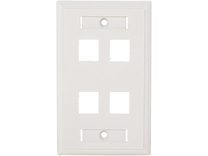 C2G 03413 Four Port Keystone Single Gang Wall Plate, White