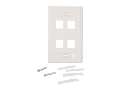 C2G 03413 Four Port Keystone Single Gang Wall Plate, White