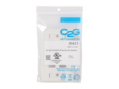 C2G 03413 Four Port Keystone Single Gang Wall Plate, White