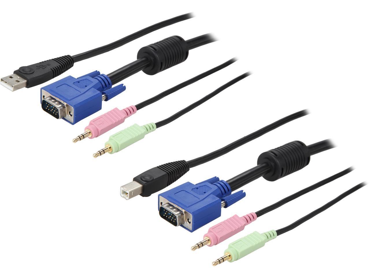 ATHENA CLH-KVM06UVGAAM 6 Feet 4-in-1 USB VGA KVM Switch Cable, with VGA video, USB, 3.5 mm audio and 3.5 mm microphone combined together, transmits 4 kinds of signals all in one single cable.