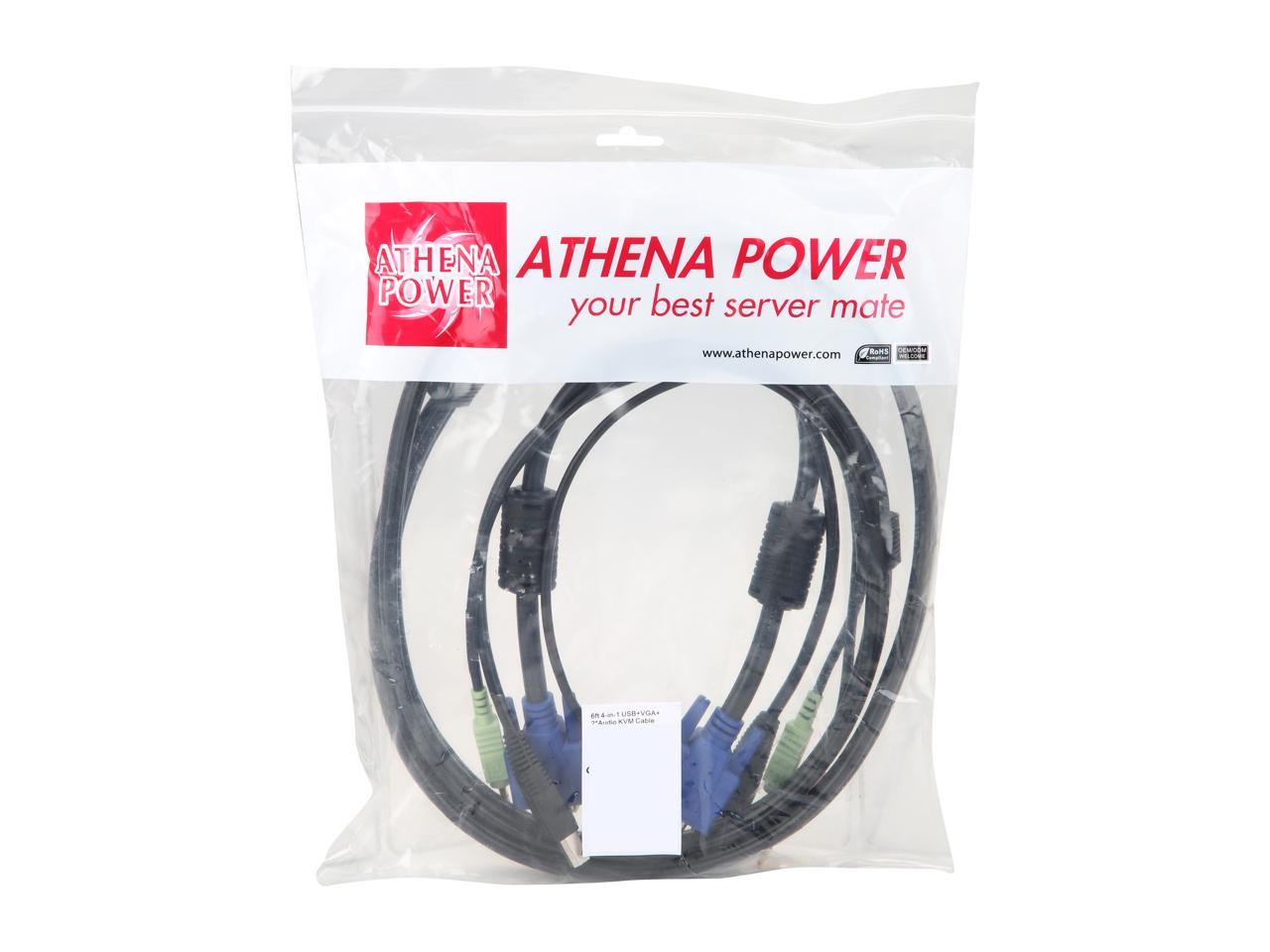 ATHENA CLH-KVM06UVGAAM 6 Feet 4-in-1 USB VGA KVM Switch Cable, with VGA video, USB, 3.5 mm audio and 3.5 mm microphone combined together, transmits 4 kinds of signals all in one single cable.