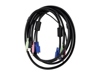 ATHENA CLH-KVM10UVGAAM 10 Feet 4-in-1 USB VGA KVM Switch Cable, with VGA video, USB, 3.5 mm audio and 3.5 mm microphone combined together, transmits 4 kinds of signals all in one single cable.