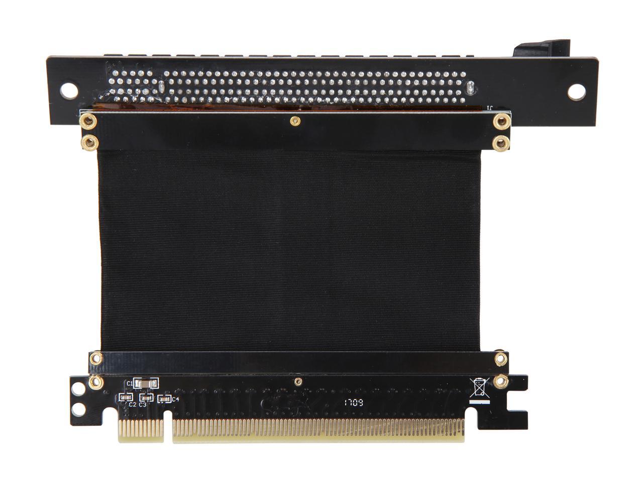 Athena Power CABLE-PCIE16A1-L5V2 Focus 1U/2U Chassis, 50mm Straight PCI-E x16 PCIe 3.0 High Quality Flexible EMI Shielded Ribbon 90-Degree Left Angle Riser Cable, Wide Range Verticle Mounting GPU Support - OEM