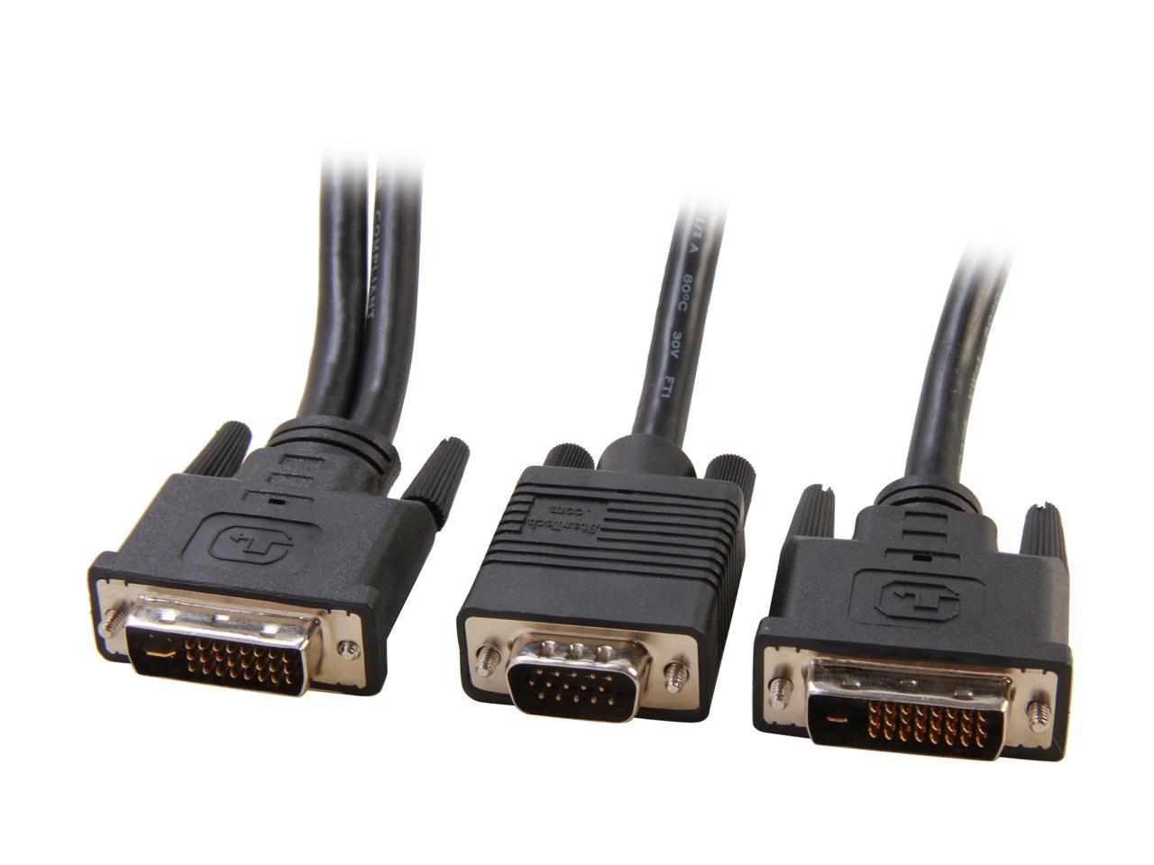 StarTech.com DVIVGAYMM6 Black Connector A : 1 - 29 pin DVI-I (Dual Link) Male Connector B : 1 - 15 pin High Density D-Sub (VGA) Male Connector B : 1 - 25 pin DVI-D (Dual Link) Male Male to Male DVI-I Male to DVI-D Male and HD15 VGA Male Vid