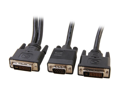 StarTech.com DVIVGAYMM6 Black Connector A : 1 - 29 pin DVI-I (Dual Link) Male Connector B : 1 - 15 pin High Density D-Sub (VGA) Male Connector B : 1 - 25 pin DVI-D (Dual Link) Male Male to Male DVI-I Male to DVI-D Male and HD15 VGA Male Vid