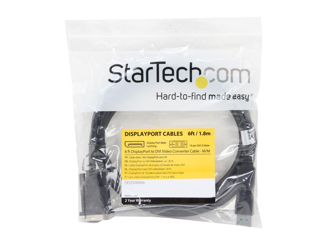 StarTech.com DP2DVIMM6 6 ft / 2m DisplayPort to DVI Video Converter Cable - M/M - 2 Meter DP to DVI Cable Adapter