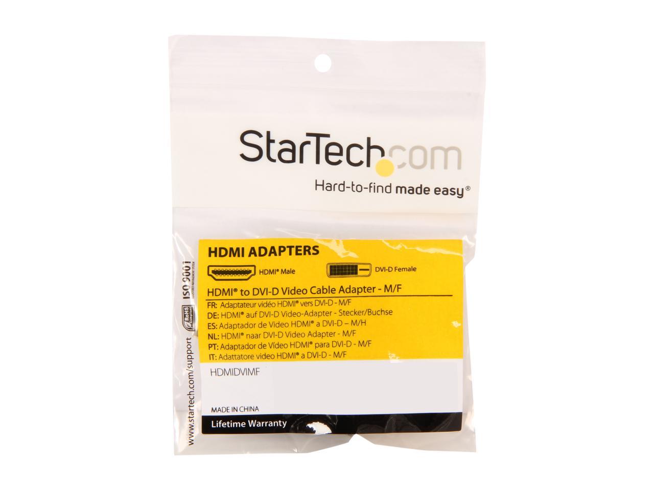 StarTech HDMIDVIMF HDMI to DVI-D Video Cable Adapter - 1 x HDMI (M), 1 x DVI-D (F), Black - Gold-Plated Connectors