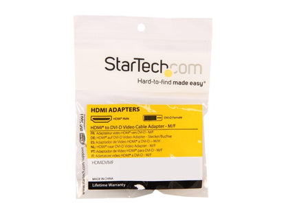 StarTech HDMIDVIMF HDMI to DVI-D Video Cable Adapter - 1 x HDMI (M), 1 x DVI-D (F), Black - Gold-Plated Connectors
