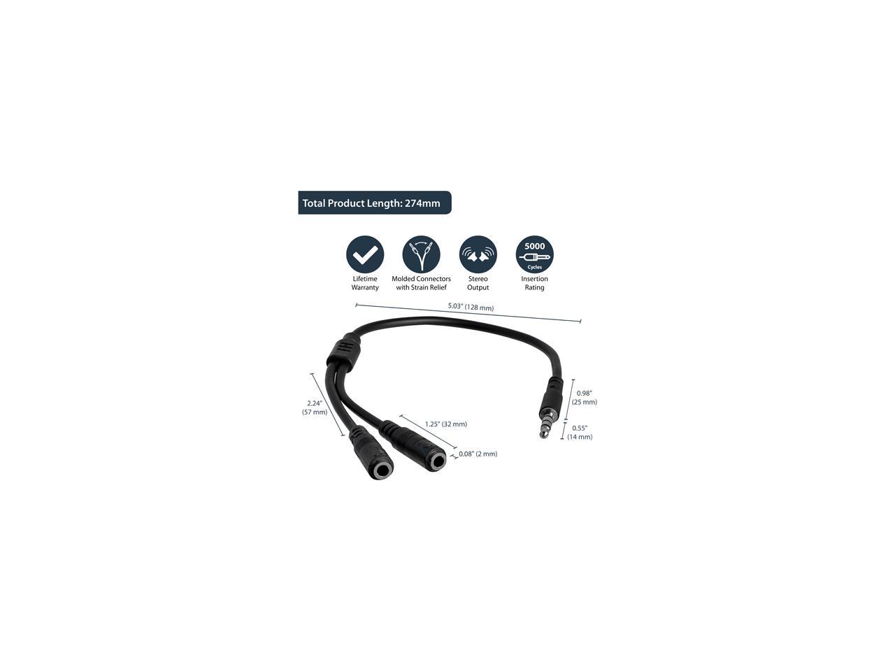 StarTech.com MUYHSMFF Headset adapter for headsets with separate headphone / microphone plugs - 3.5mm 4 position to 2x 3 position 3.5mm M/F