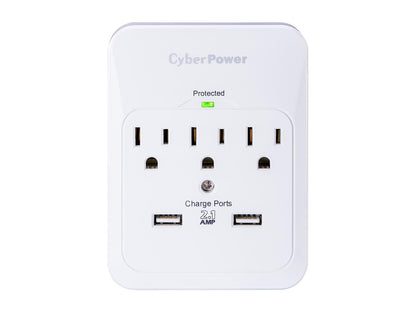 CyberPower CSP300WUR1 Surge Protector 3-AC Outlet with 2 USB Charging Ports