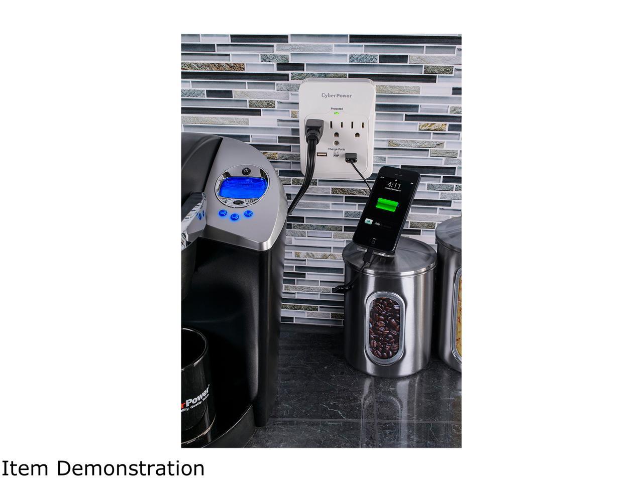 CyberPower CSP300WUR1 Surge Protector 3-AC Outlet with 2 USB Charging Ports