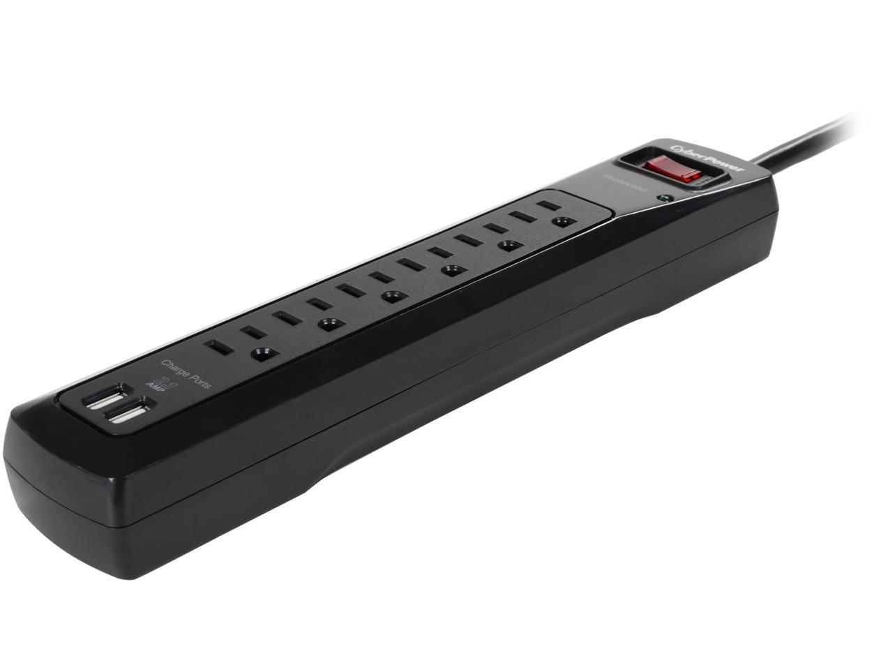 CyberPower CSP604U 4 Feet 6 Outlets 1200 Joules Surge Protector with 2 USB Charging Ports (2.1A)