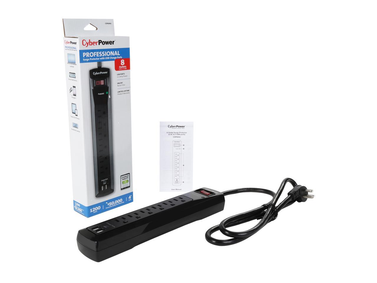 CyberPower CSP604U 4 Feet 6 Outlets 1200 Joules Surge Protector with 2 USB Charging Ports (2.1A)
