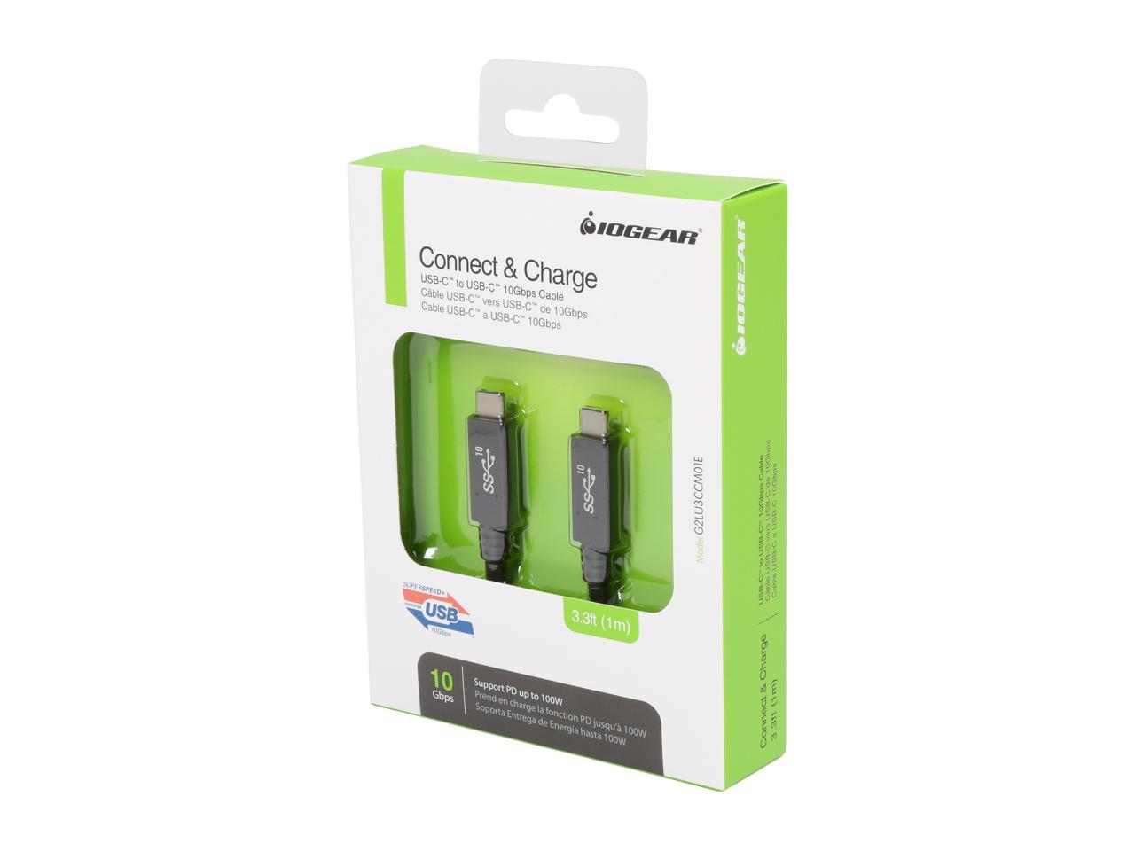 IOGEAR G2LU3CCM01E Black Smart USB-C to USB-C [USB-IF Certified] 10Gbps Cable with E-Marker