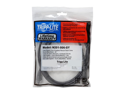 TRIPP LITE N201-006-GY 6 ft. Cat 6 Gray Gigabit Snagless Molded Patch Cable