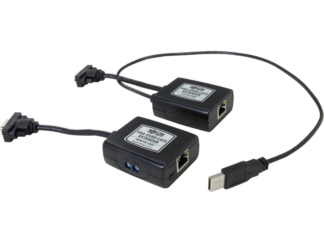 Tripp Lite VGA over Cat5/Cat6 Extender Kit, Transmitter and Receiver, USB-Powered, 1920x1440 at 60Hz B130-101-U