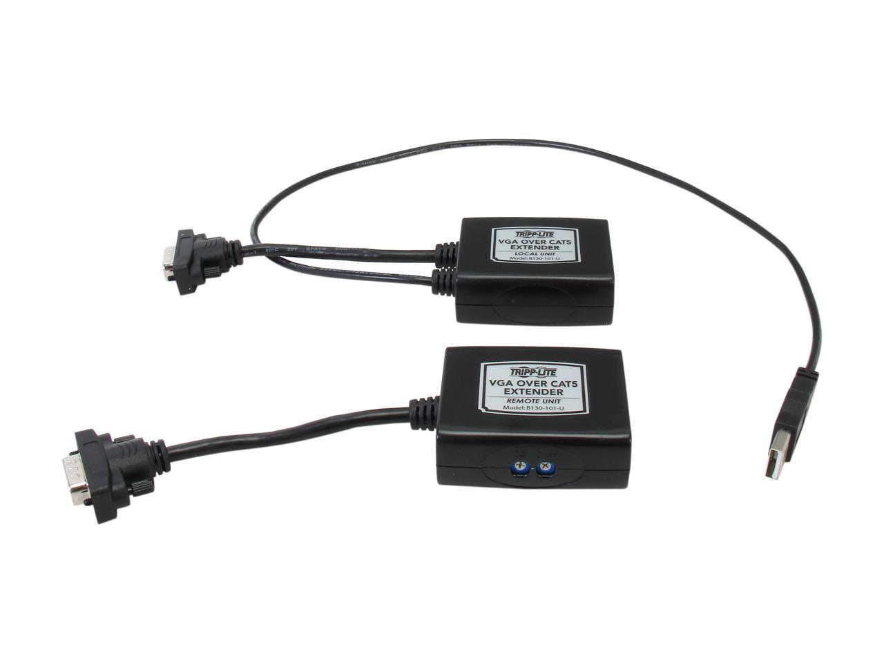Tripp Lite VGA over Cat5/Cat6 Extender Kit, Transmitter and Receiver, USB-Powered, 1920x1440 at 60Hz B130-101-U