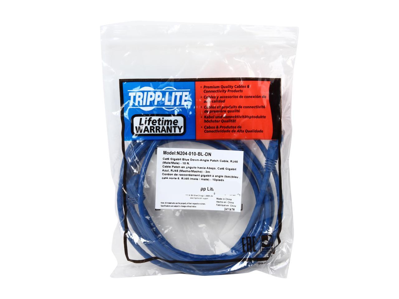 TRIPP LITE N204-010-BL-DN 10 ft. Cat 6 Blue Gigabit Right Angle Down to Straight Patch Cable