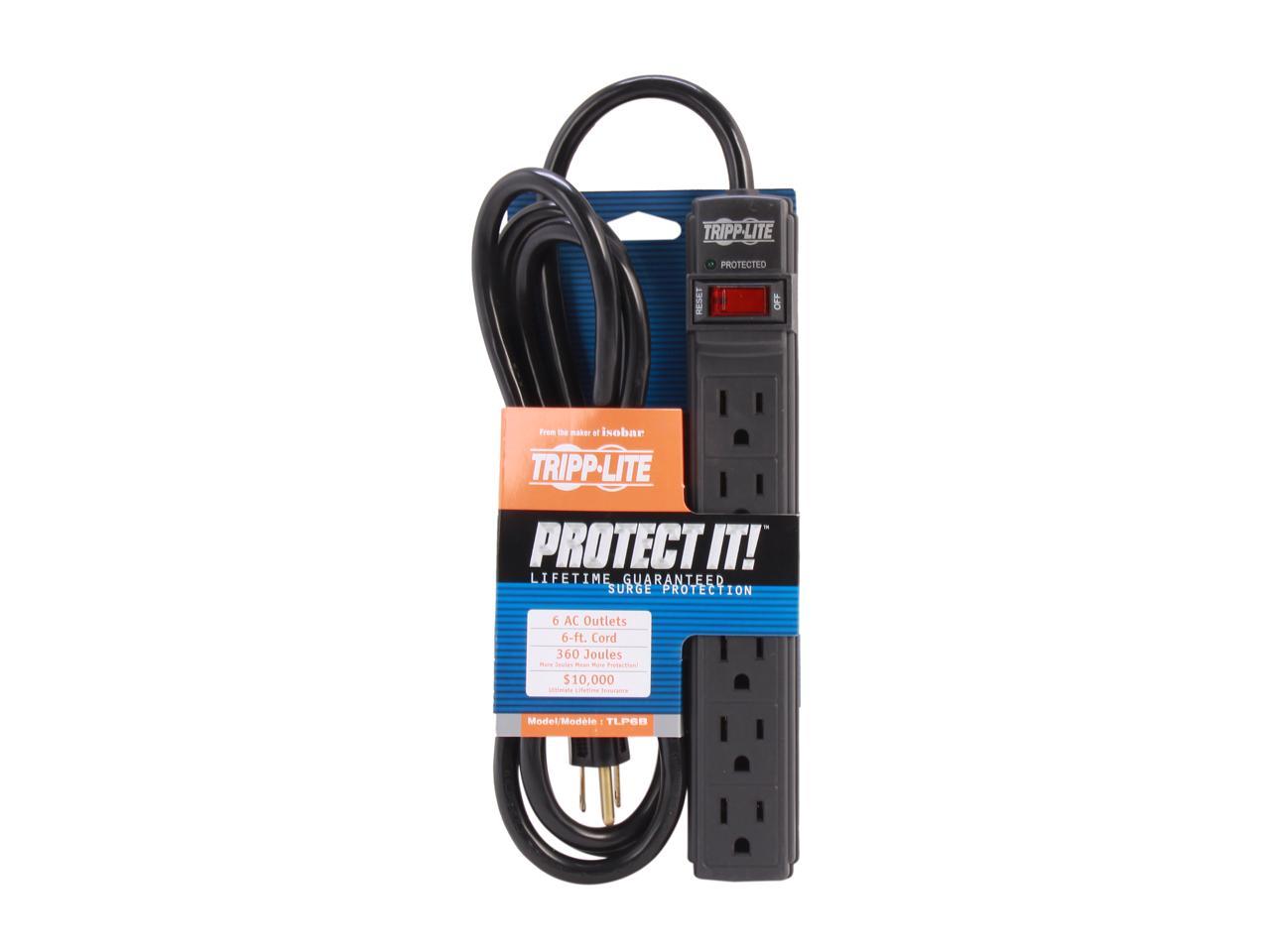 TRIPP LITE TLP6B 6 Feet 6 Outlets 360 Joules Protect It! Surge Suppressor Black