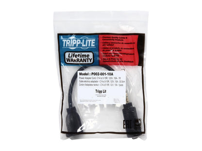 Tripp Lite Model P002-001-10A 1 ft. Black 18AWG SJT, 10A, 125V IEC-320-C14 to NEMA 5-15R Power Cord Male to Female