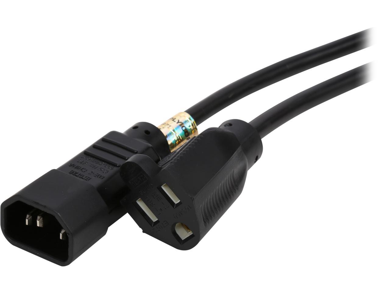 Tripp Lite Model P002-002-10A 2 ft. Black 18AWG SJT, 10A, 125V IEC-320-C14 to NEMA 5-15R Power Cord Male to Female