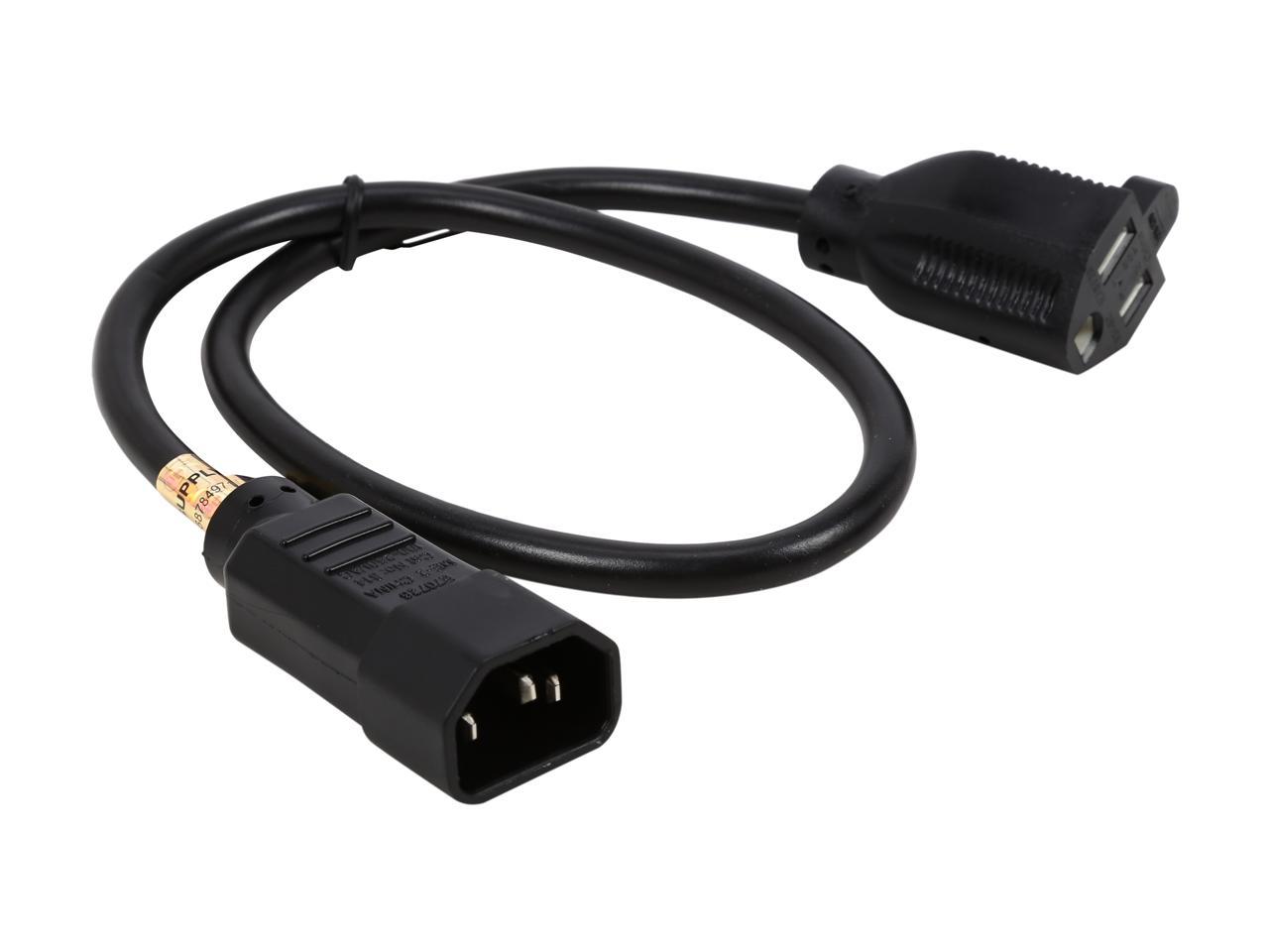 Tripp Lite Model P002-002-10A 2 ft. Black 18AWG SJT, 10A, 125V IEC-320-C14 to NEMA 5-15R Power Cord Male to Female