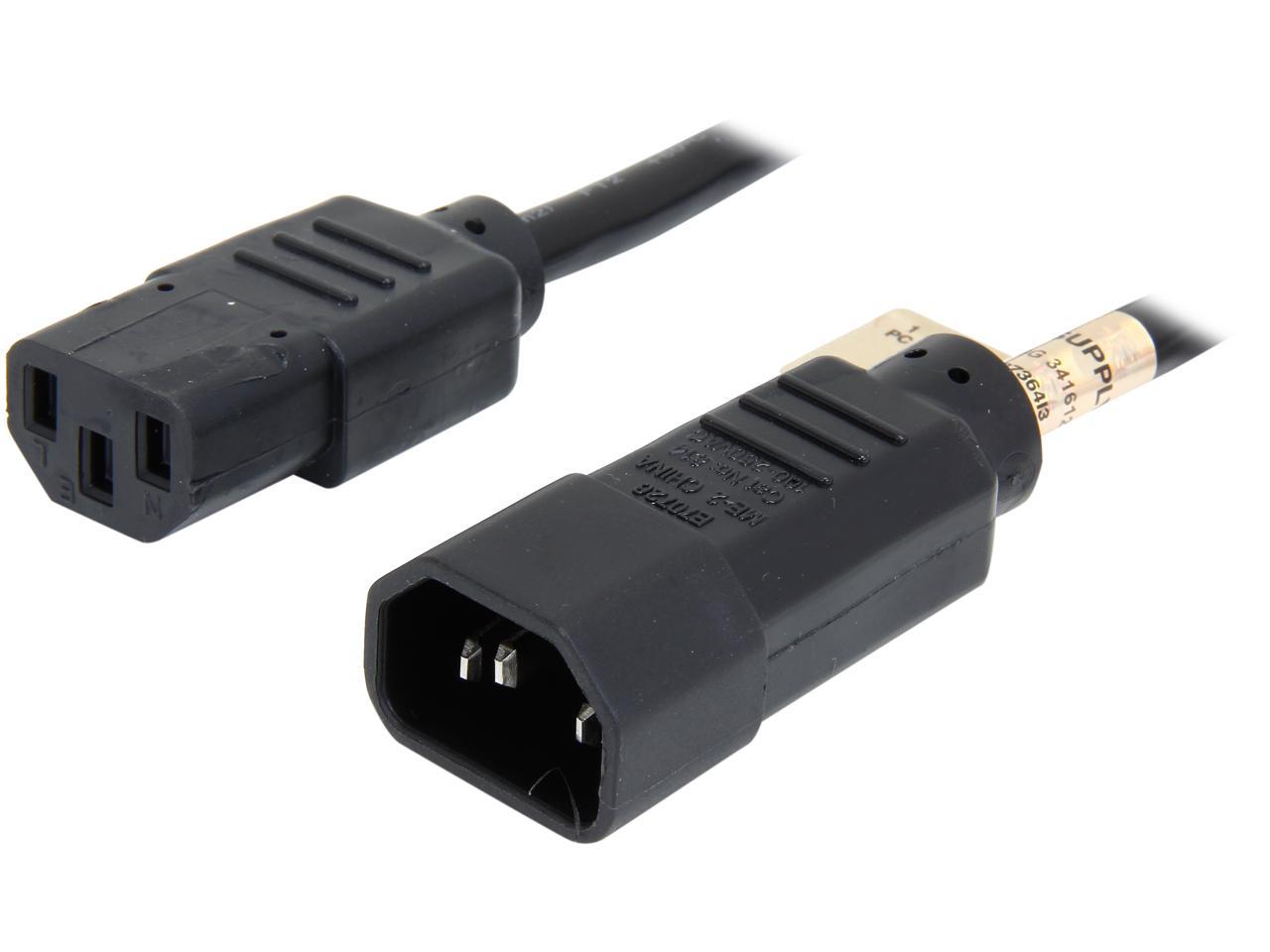 Tripp Lite Model P004-001 1 ft. Black 18AWG SJT, 10A, 100-250V IEC-320-C14 to IEC-320-C13 Power Cord Male to Female