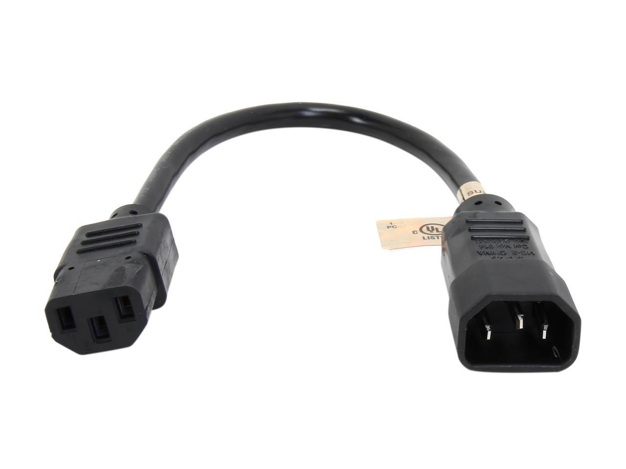 Tripp Lite Model P004-001 1 ft. Black 18AWG SJT, 10A, 100-250V IEC-320-C14 to IEC-320-C13 Power Cord Male to Female