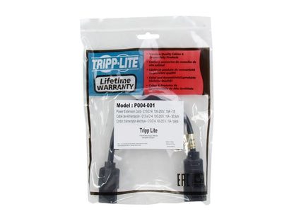 Tripp Lite Model P004-001 1 ft. Black 18AWG SJT, 10A, 100-250V IEC-320-C14 to IEC-320-C13 Power Cord Male to Female