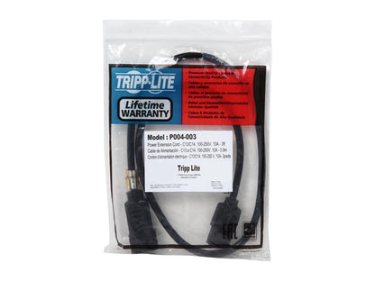 Tripp Lite Model P004-003 3 ft. Black 18AWG SJT, 10A, 100-250V IEC-320-C14 to IEC-320-C13 Power Cord Male to Female