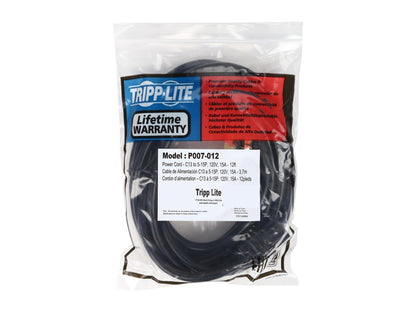 Tripp Lite Model P007-012 12 ft. Heavy-Duty Computer Power Cord, 14AWG 15A (NEMA 5-15P to IEC-320-C13)