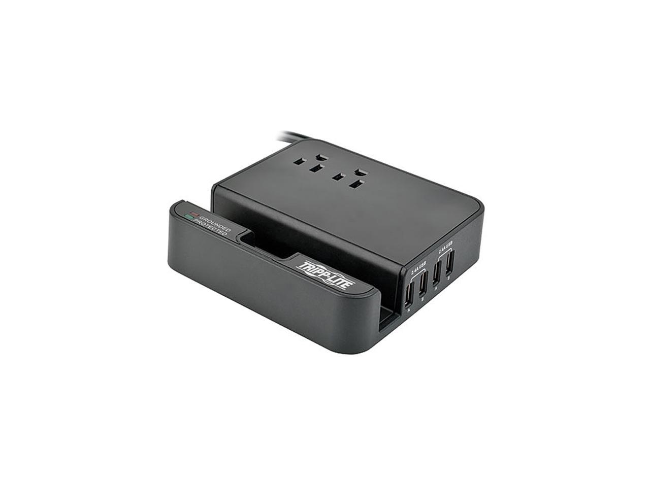 Tripp Lite TLP26USBB Protect It! 2- Outlet Surge Protector, 6-ft. Cord, 1080 Joules, 4 USB Charging Ports (4.8A total)