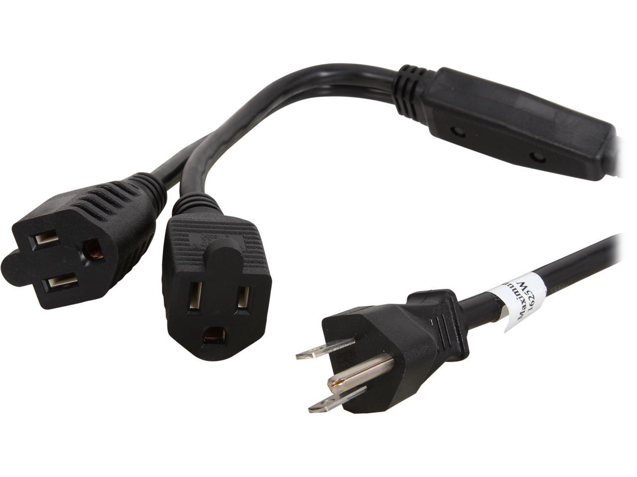 C2G 29802 16 AWG 1-to-2 Power Cord Splitter (NEMA 5-15P to 2 NEMA 5-15R) TAA Compliant, Black (18 Inch)