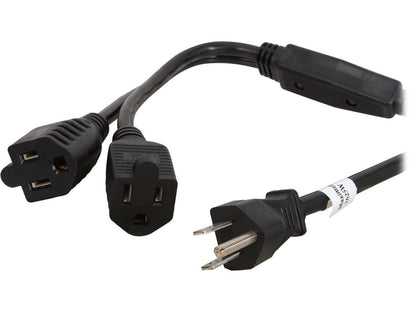 C2G 29802 16 AWG 1-to-2 Power Cord Splitter (NEMA 5-15P to 2 NEMA 5-15R) TAA Compliant, Black (18 Inch)