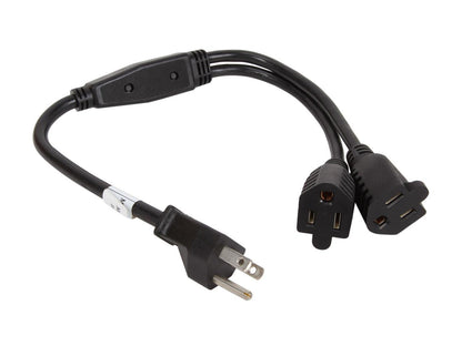 C2G 29802 16 AWG 1-to-2 Power Cord Splitter (NEMA 5-15P to 2 NEMA 5-15R) TAA Compliant, Black (18 Inch)