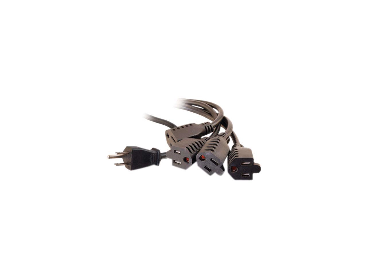 C2G 29808 16 AWG 1-to-4 Power Cord Splitter - NEMA 5-15P to 4 NEMA 5-15R, TAA Compliant, Black (6 Feet, 1.82 Meters)