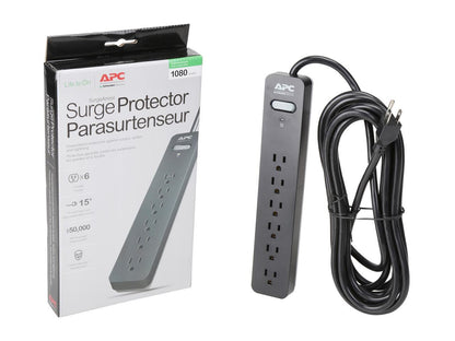 APC 6-Outlet Surge Protector with 15-Foot Power Cord, SurgeArrest Essential (PE615)