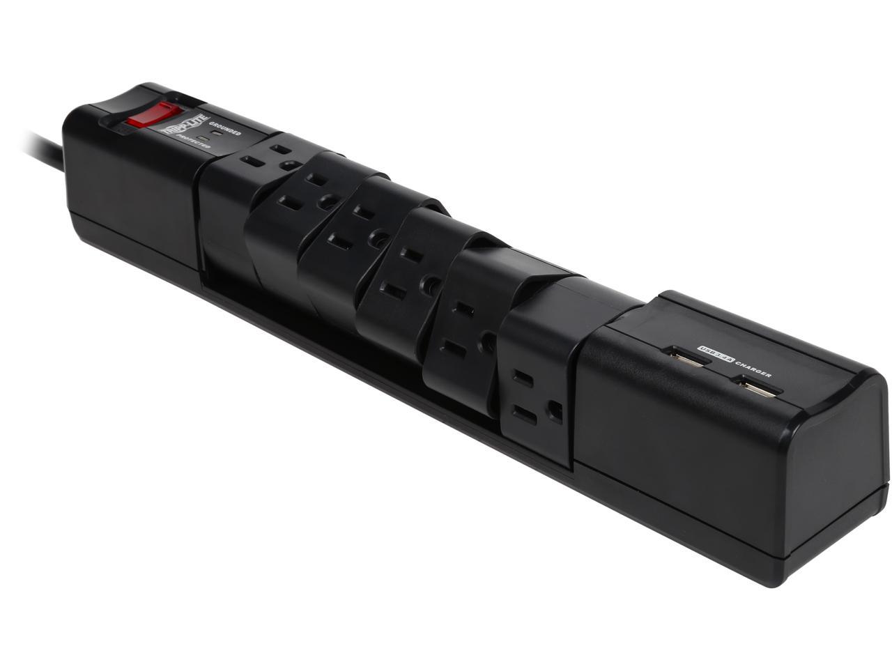 Tripp Lite TLP608RUSBB Protect It! 6- Rotatable Outlet Surge Protector, 8-ft. Cord, 1080 Joules, 2 USB Charging Ports (3.4A)