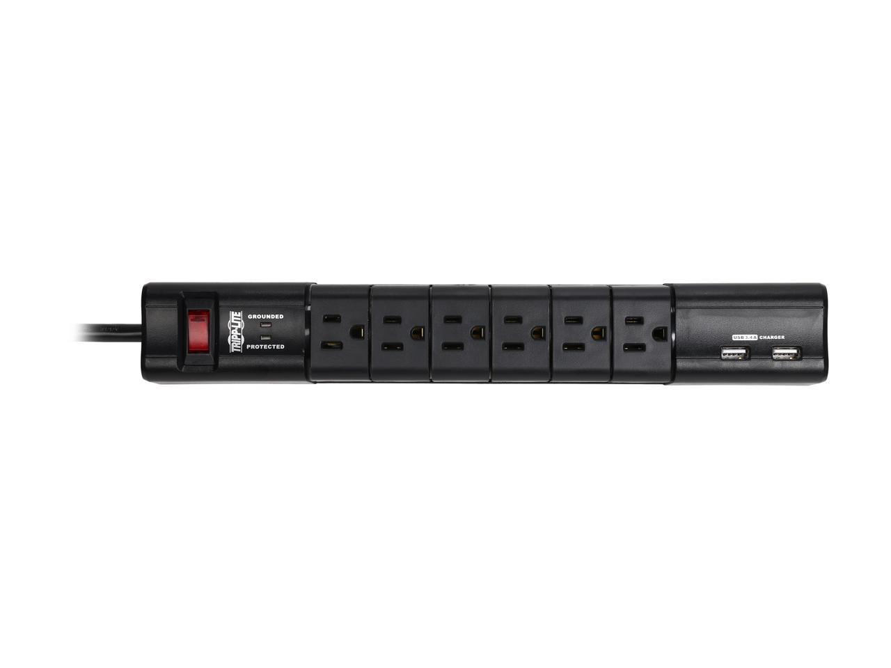 Tripp Lite TLP608RUSBB Protect It! 6- Rotatable Outlet Surge Protector, 8-ft. Cord, 1080 Joules, 2 USB Charging Ports (3.4A)