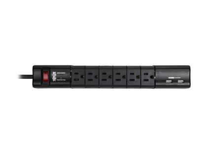 Tripp Lite TLP608RUSBB Protect It! 6- Rotatable Outlet Surge Protector, 8-ft. Cord, 1080 Joules, 2 USB Charging Ports (3.4A)