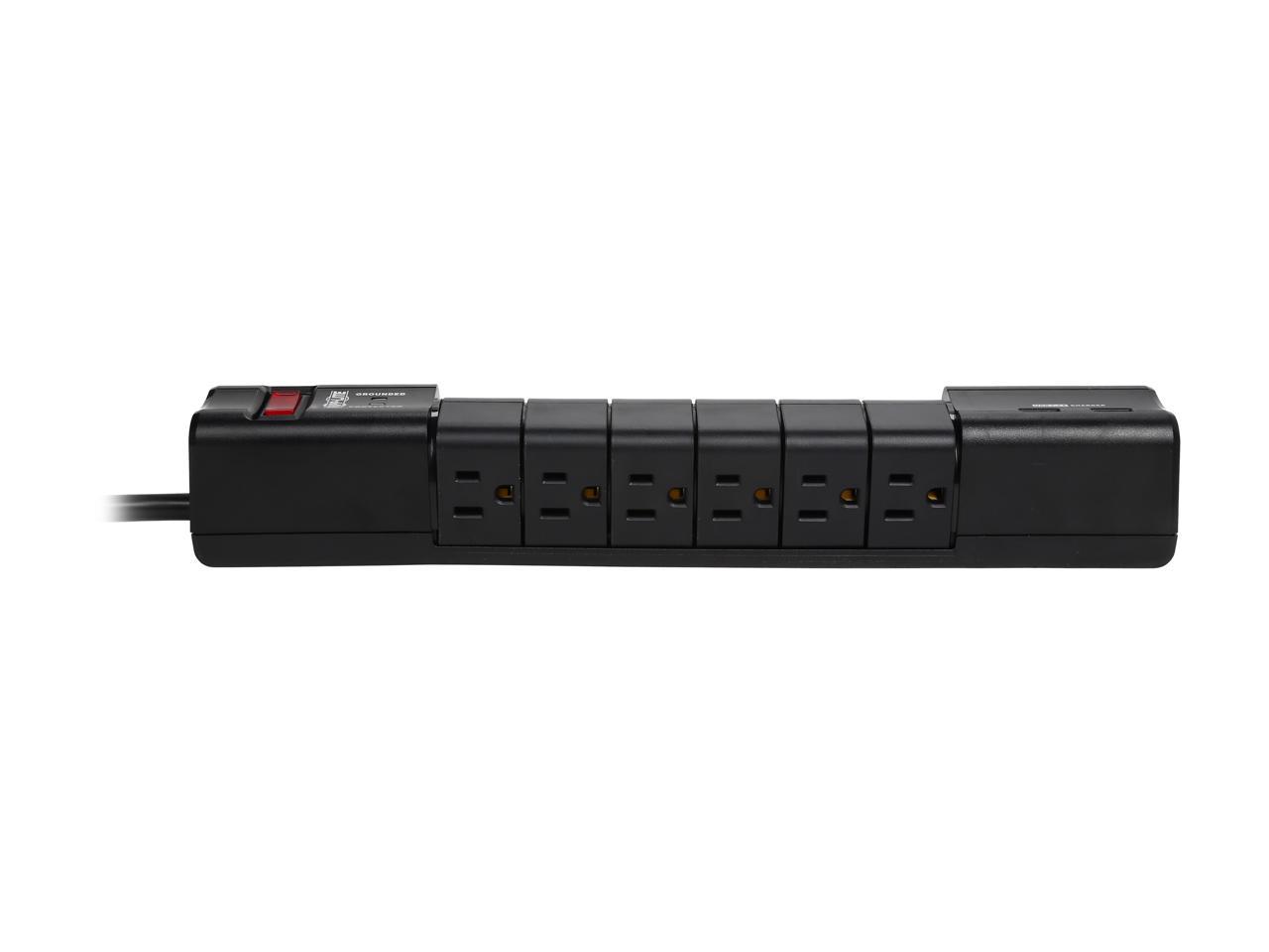 Tripp Lite TLP608RUSBB Protect It! 6- Rotatable Outlet Surge Protector, 8-ft. Cord, 1080 Joules, 2 USB Charging Ports (3.4A)