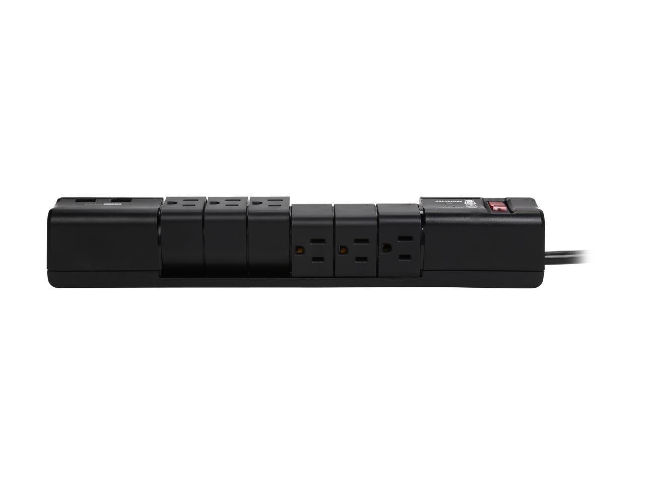 Tripp Lite TLP608RUSBB Protect It! 6- Rotatable Outlet Surge Protector, 8-ft. Cord, 1080 Joules, 2 USB Charging Ports (3.4A)