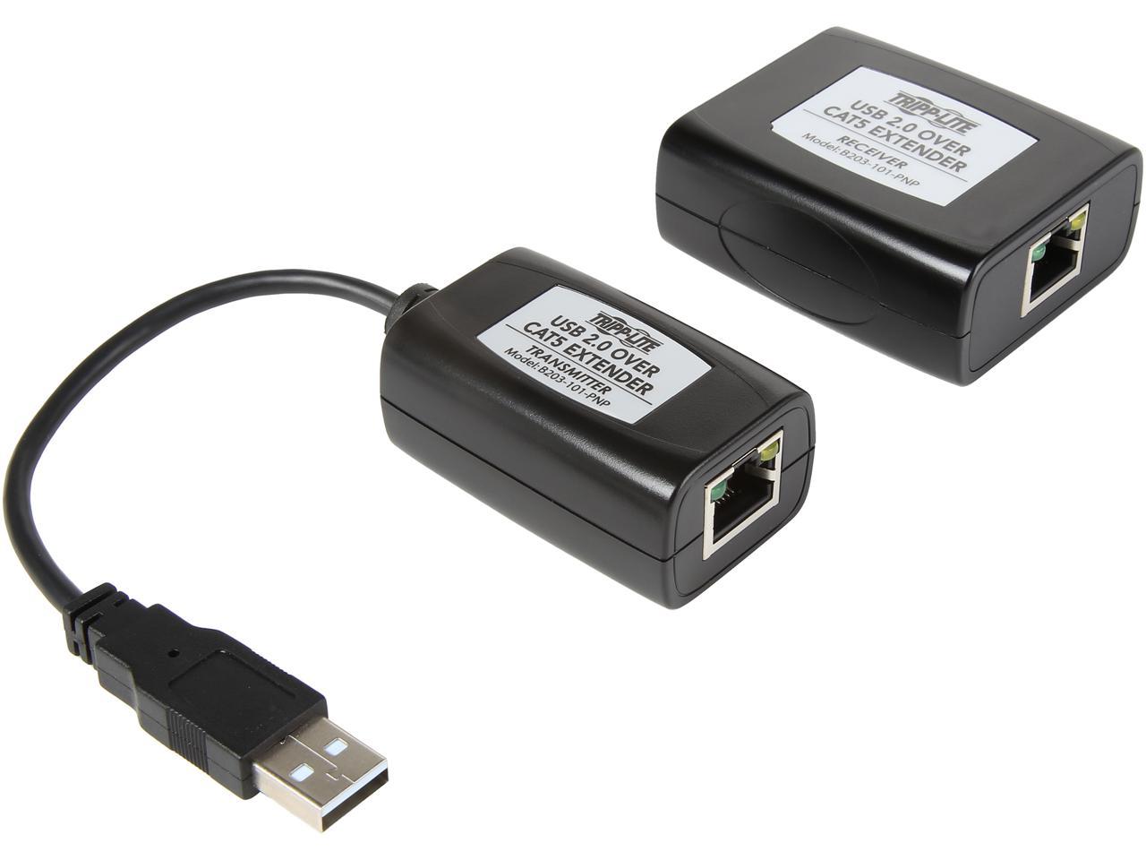 Tripp Lite 1-Port USB 2.0 Over Cat5/Cat6 Extender Kit, Transmitter & Receiver, Hi-Speed USB-A Up to 164 ft. (B203-101-PNP)