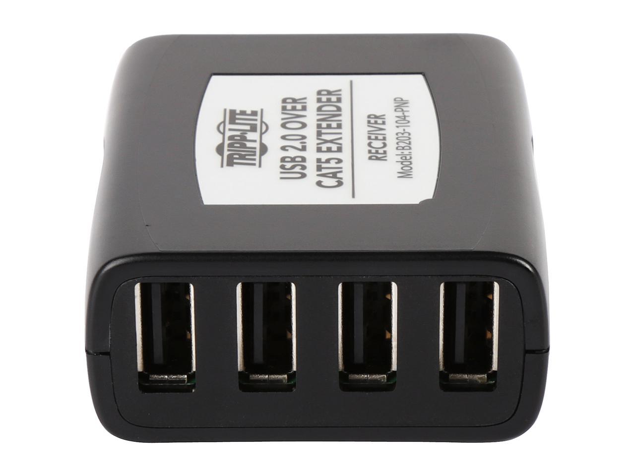 Tripp Lite 4-Port USB 2.0 over Cat5/Cat6 Extender Hub Kit, Transmitter & Receiver, Hi-Speed USB-A Up to 164 ft. (B203-104-PNP)