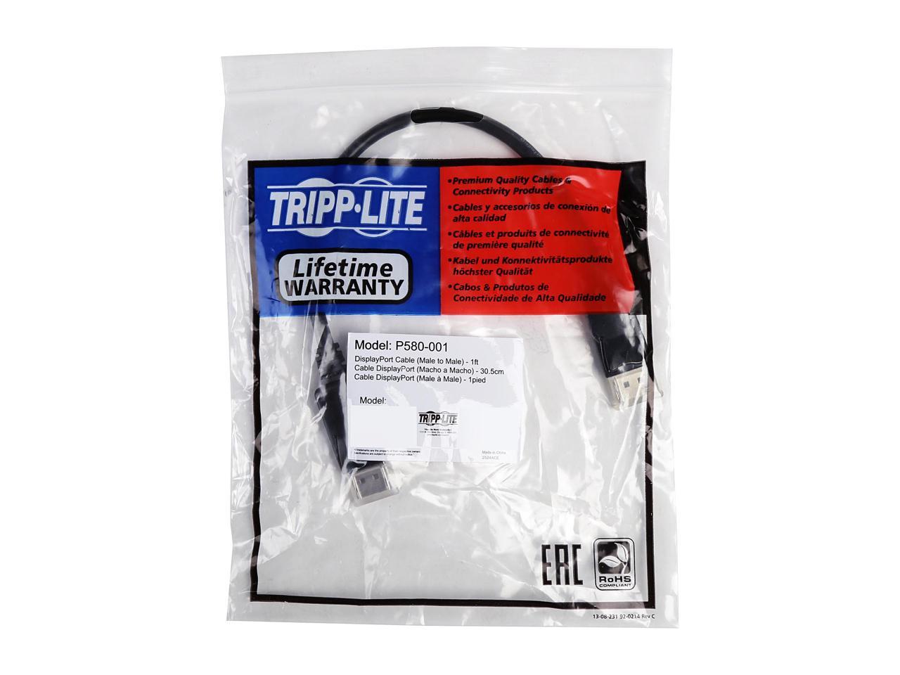 Tripp Lite P580-001 1 ft. Black Connector A DISPLAYPORT (MALE) Connector B DISPLAYPORT (MALE) DisplayPort Cable with Latches Male to Male